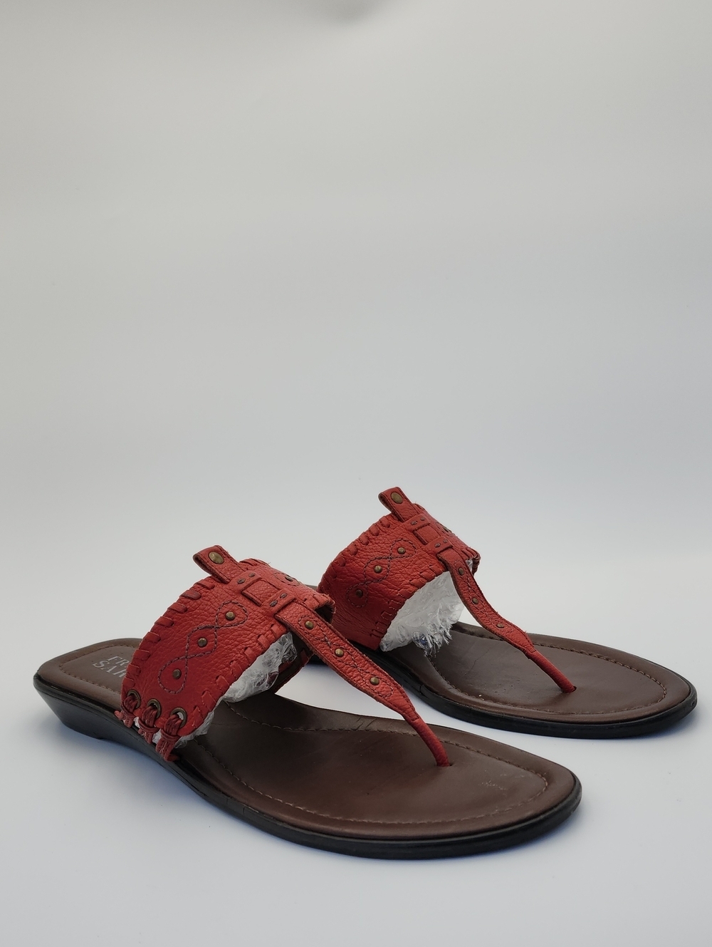 Franco Sarto Red Leather Braided Thong Women's Sandals Size 7.5 - Picture 3 of 12